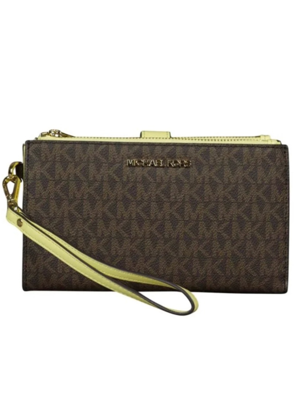 Michael Kors Large Jet Set Travel Double Zip Wristlet in Brown Buttercup